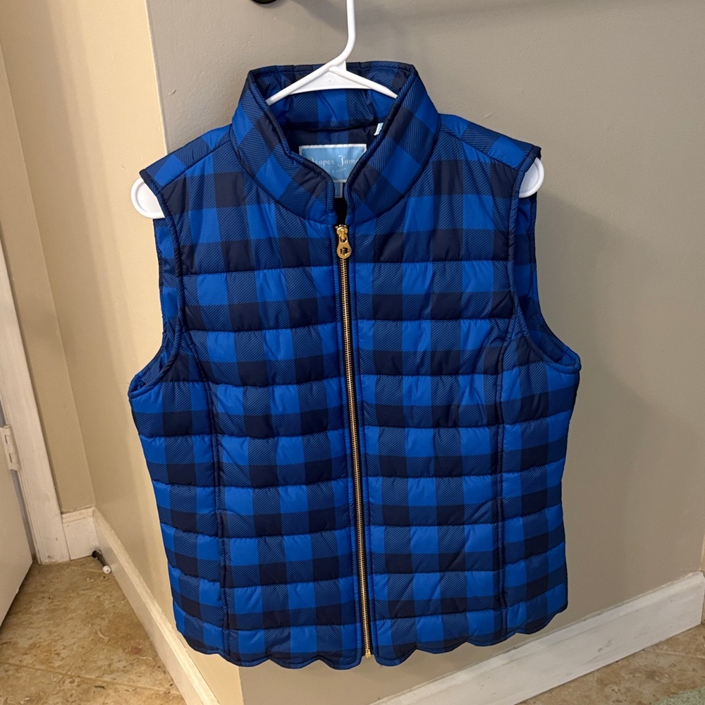 Draper James Blue Plaid Puffer Vest